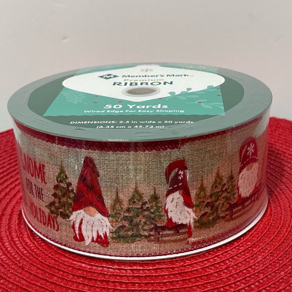 Members Mark Wired Ribbon Gnomes 50 yards NWT
